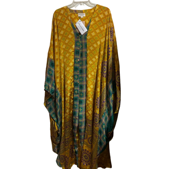 NWT Kantha Bae Silk Bowie Muu Jumpsuit Green/Gold - Picture 3 of 11